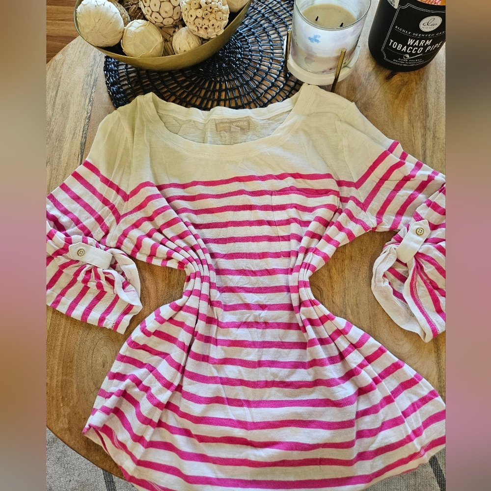 Banana Republic Pink and White Striped Top